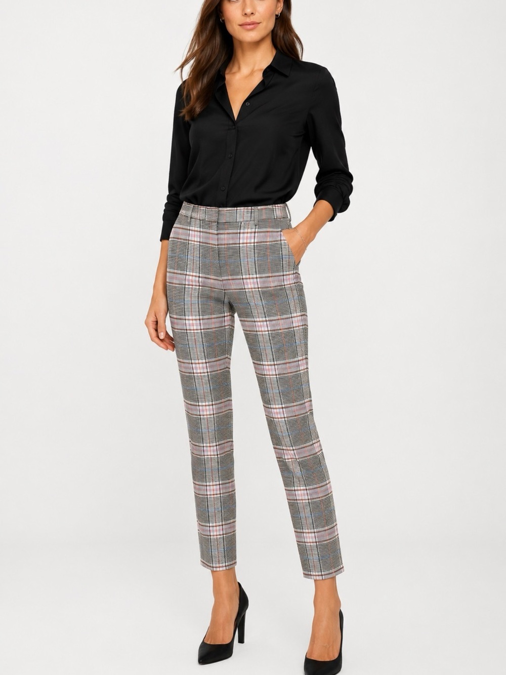 Express Columnist Ankle Womens Plaid Stretch Mid Rise Career Office Trousers 4